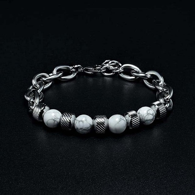 Men's Adjustable Natural Stone Bead Stainless Steel Bracelet