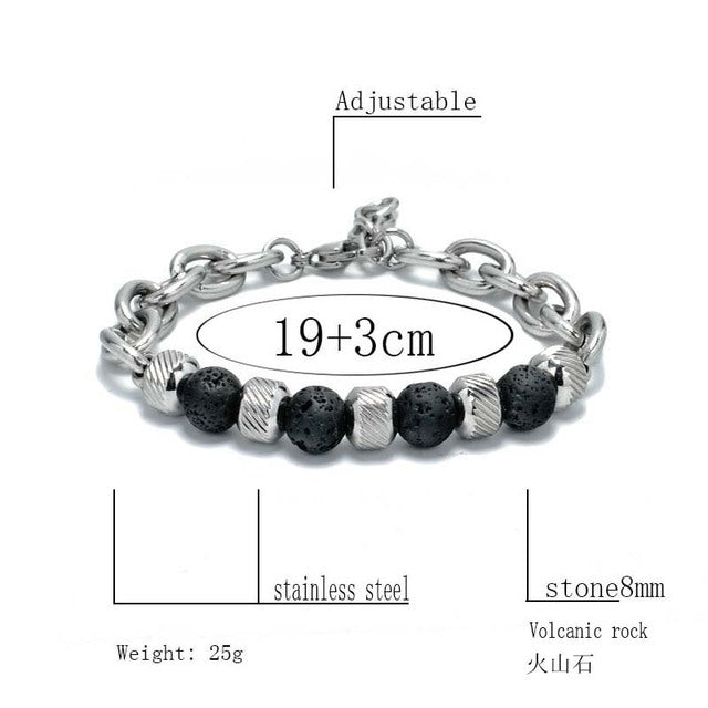 Men's Adjustable Natural Stone Bead Stainless Steel Bracelet