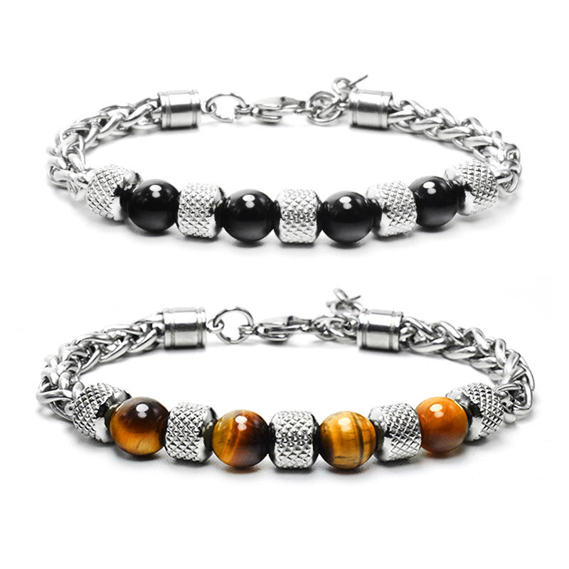 Men's Adjustable Natural Stone Bead Stainless Steel Bracelet