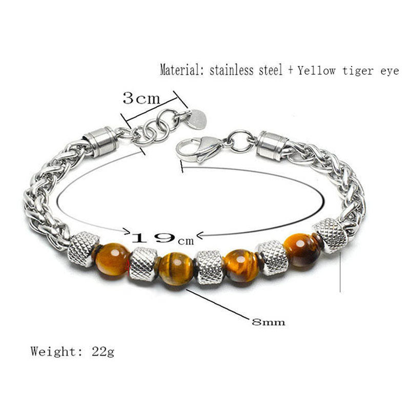 Men's Adjustable Natural Stone Bead Stainless Steel Bracelet