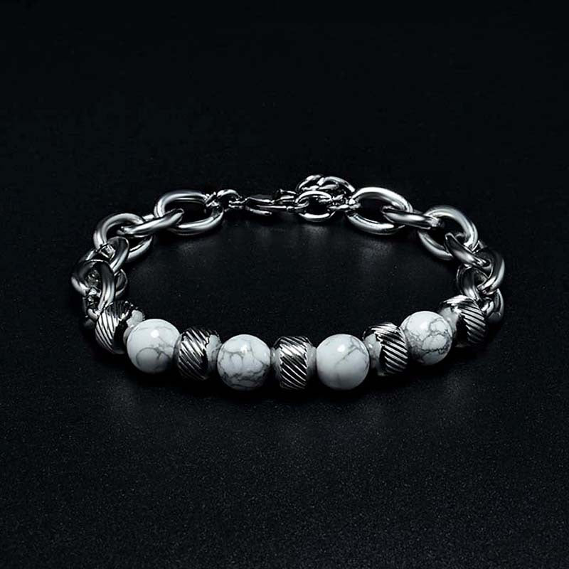 Men's Adjustable Natural Stone Bead Stainless Steel Bracelet