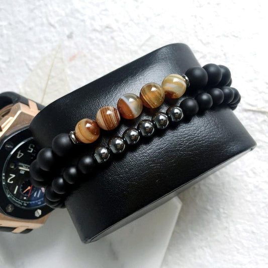 The Hematite Agate Bracelet Set